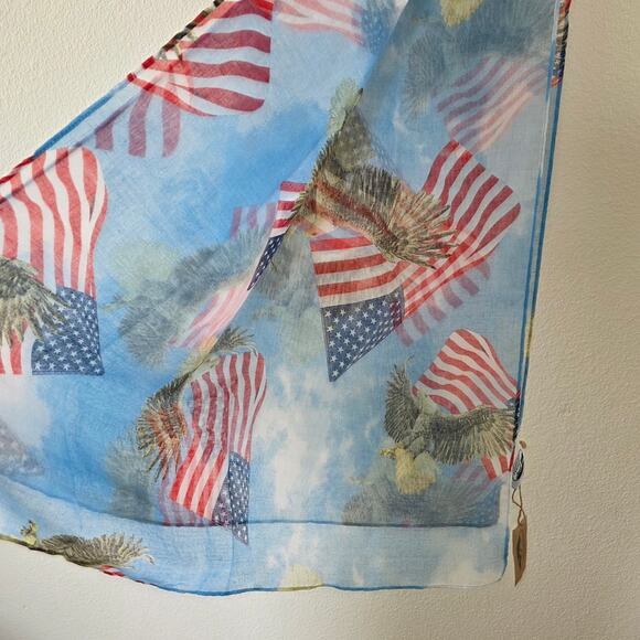 Woodland Creek Patriotic Scarf American Flag Eagle Print Blue 4th of July USA - Picture 4 of 10